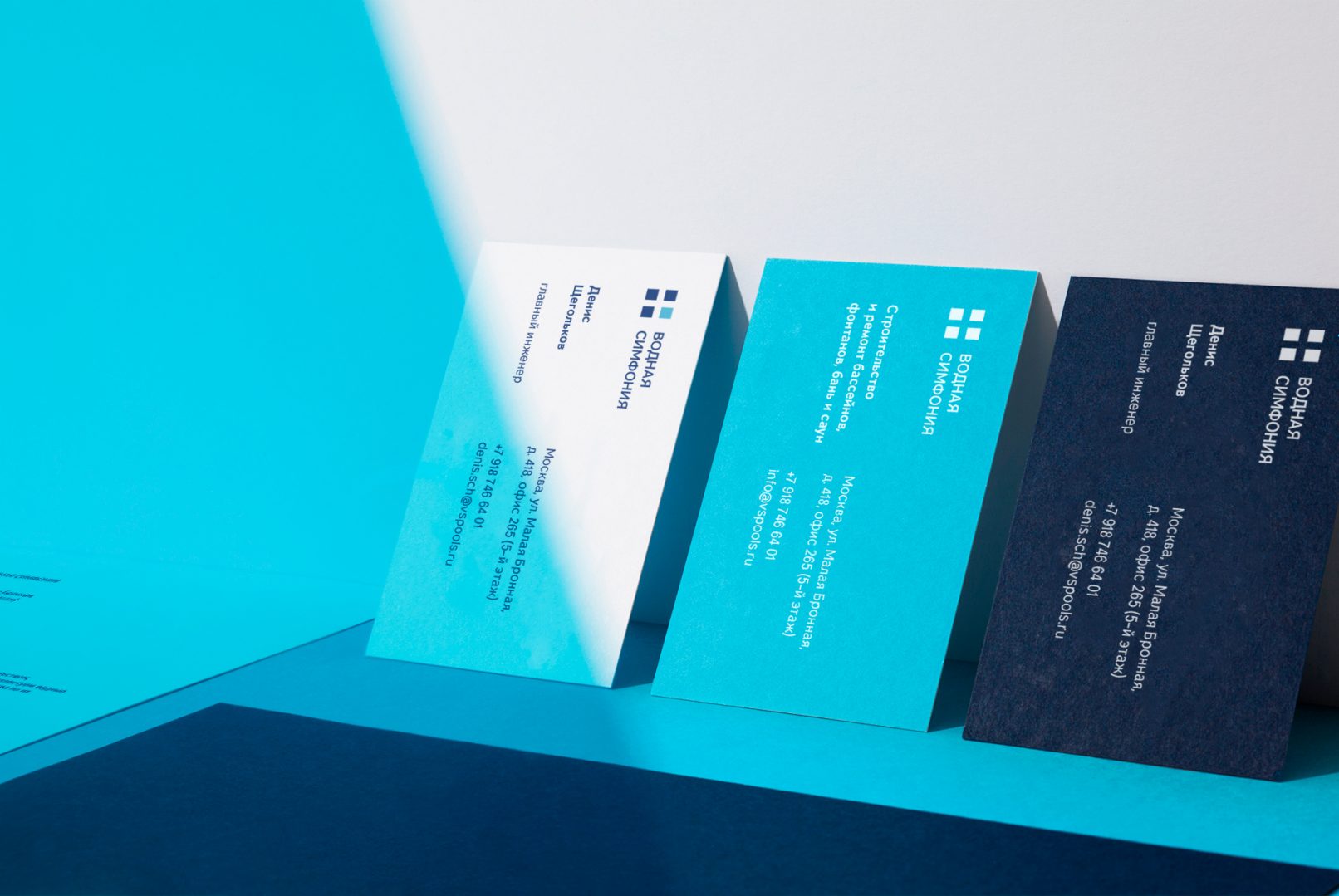 Логотип и фирменный стиль компании по строительству бассейнов «Водная симфония»