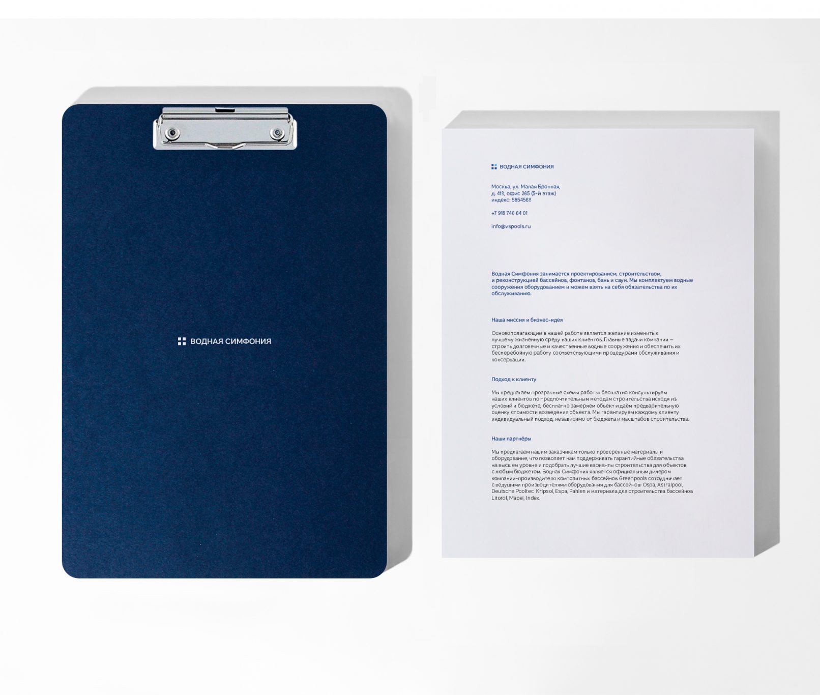 Логотип и фирменный стиль компании по строительству бассейнов «Водная симфония»